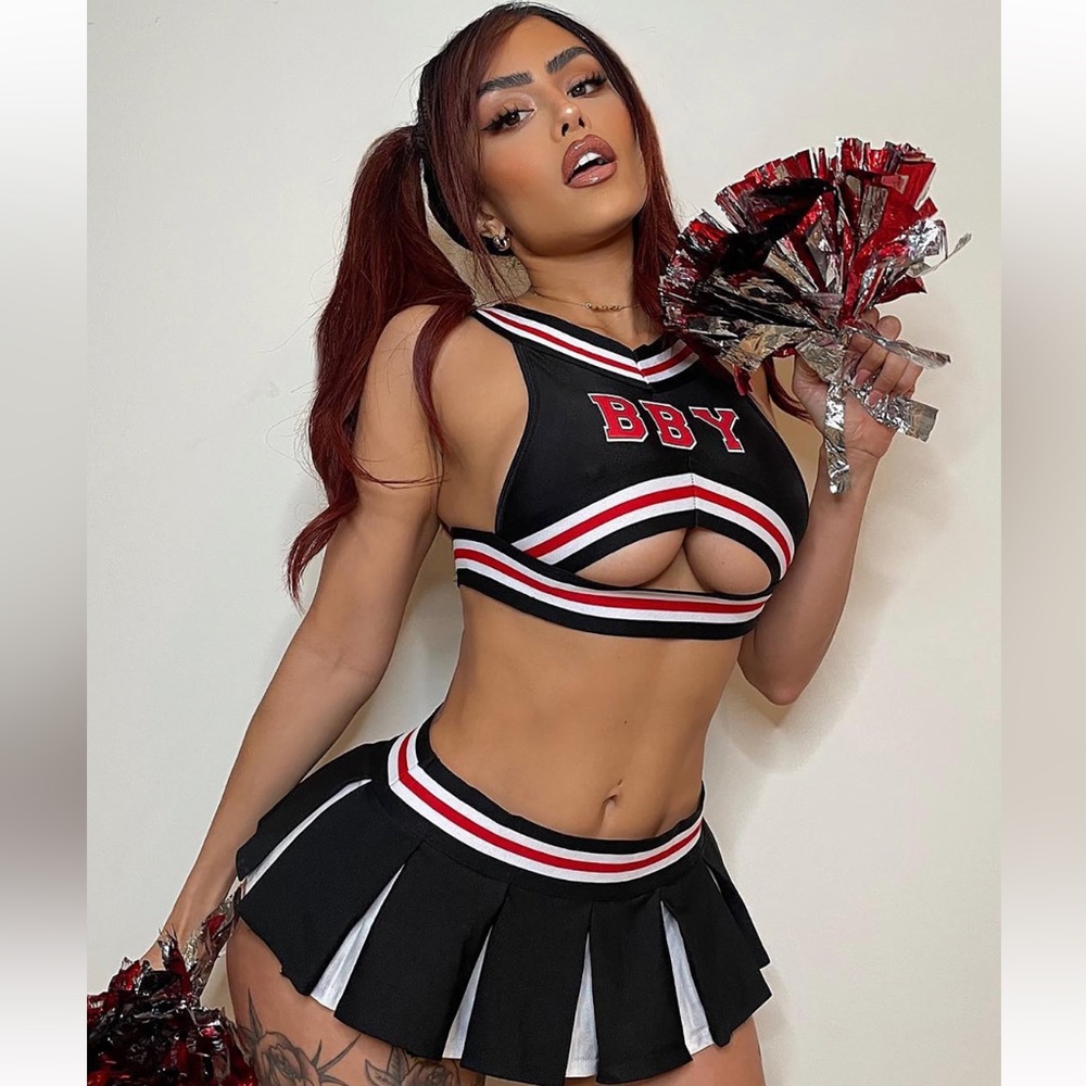 Fashion Nova Forplay Halloween Cheer Captain Cheerleader Costume Red Black